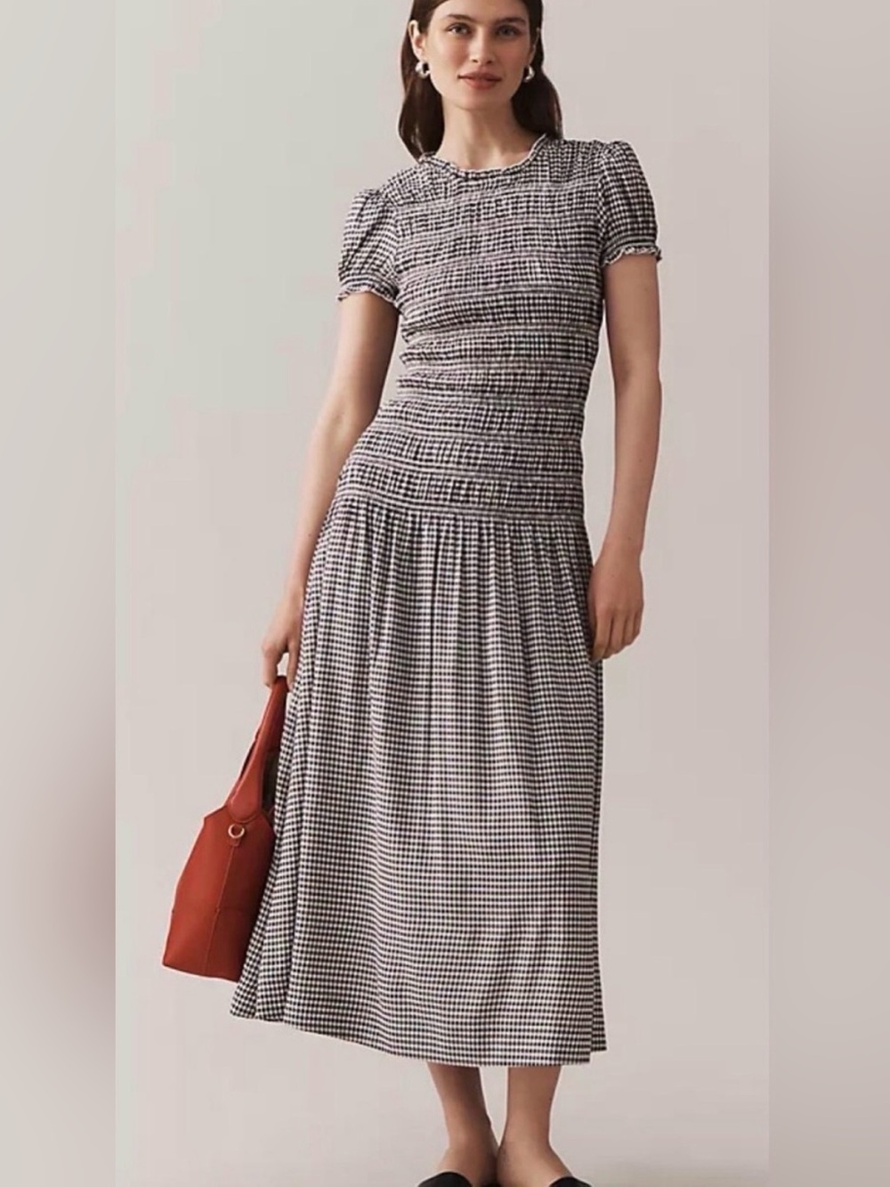 Reformation Kiria Dress Remy Check Gingham Smocked Midi Size 8